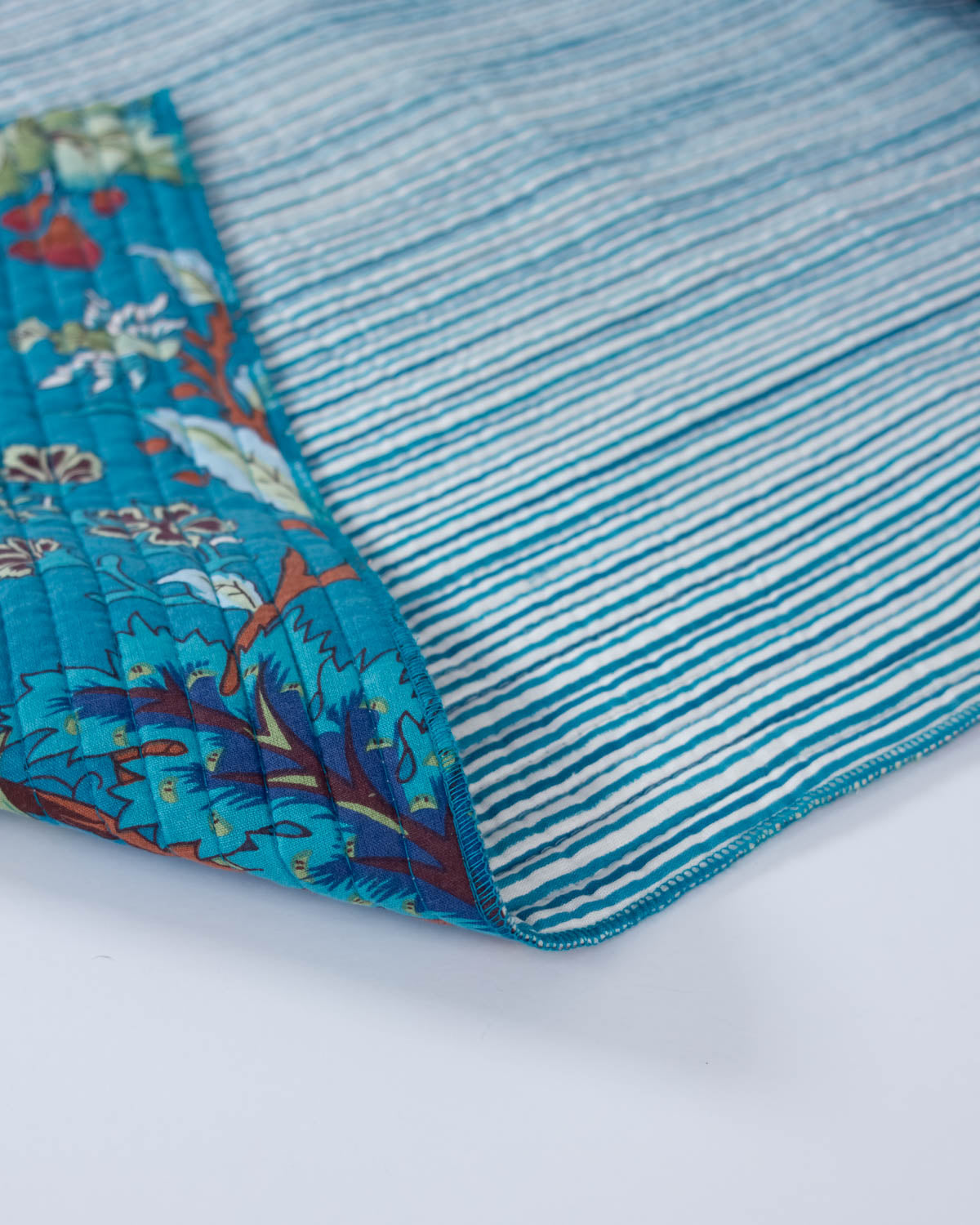 Reversible Quilted Cotton Fabric – Jaipur Bloom Teal