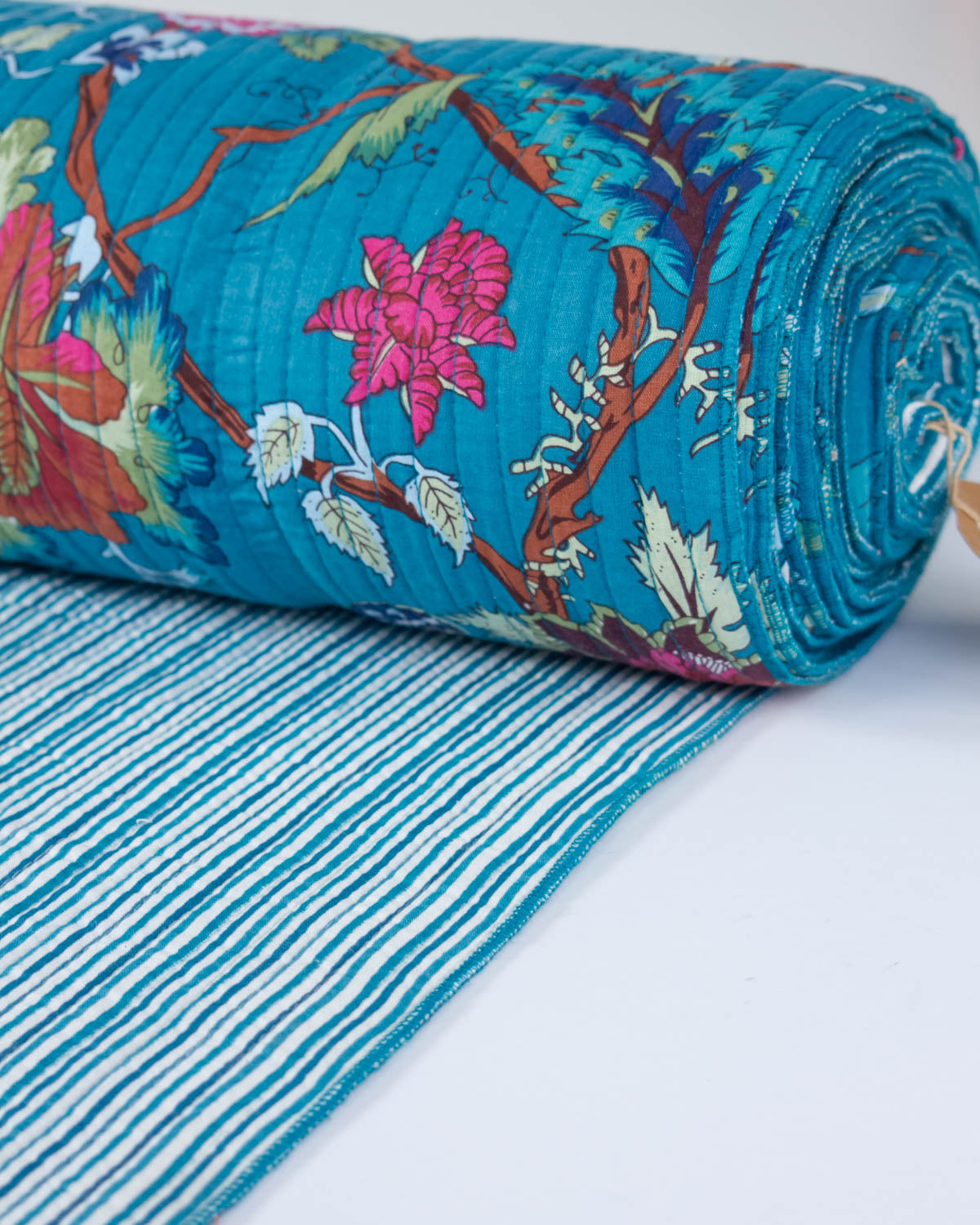 Reversible Quilted Cotton Fabric – Jaipur Bloom Teal