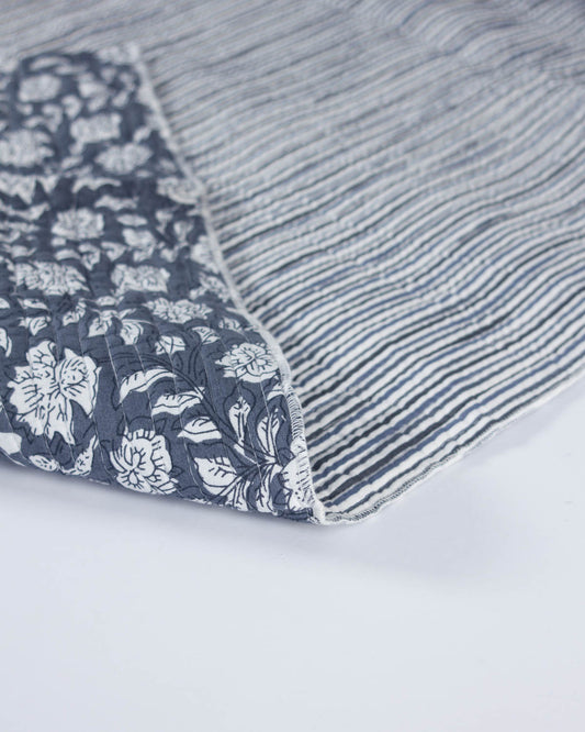Reversible Quilted Cotton Fabric - Jaipur Willow