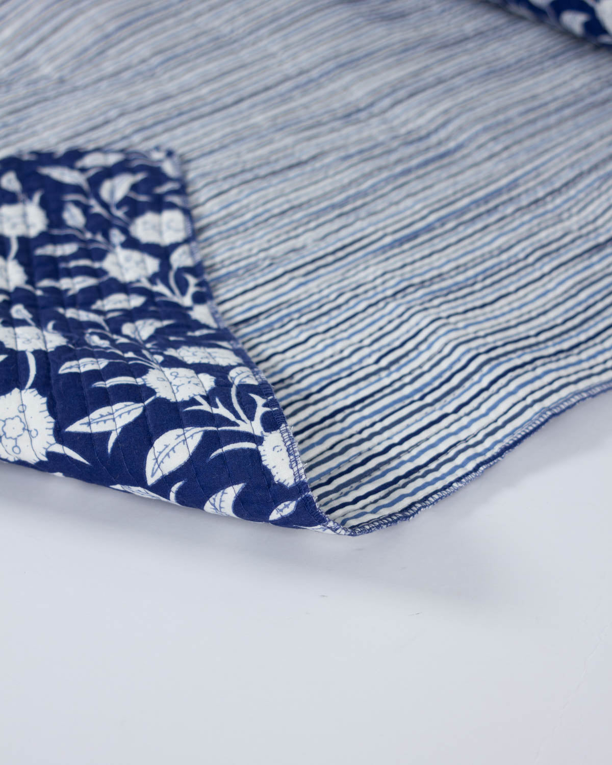Reversible Quilted Cotton Fabric – Indigo Blossom