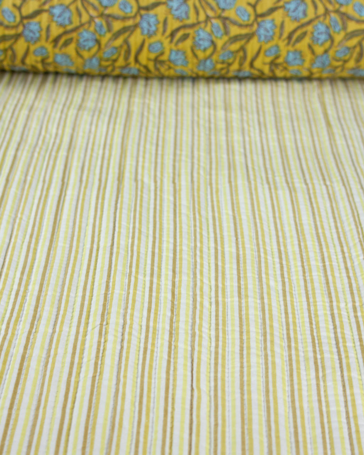 Reversible Quilted Cotton Fabric - Jaipur Marigold
