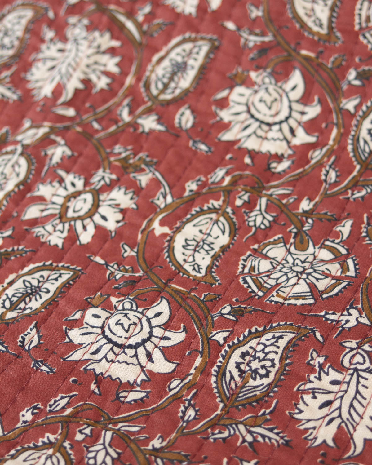 Reversible Quilted Cotton Fabric - Jaipur Terracotta