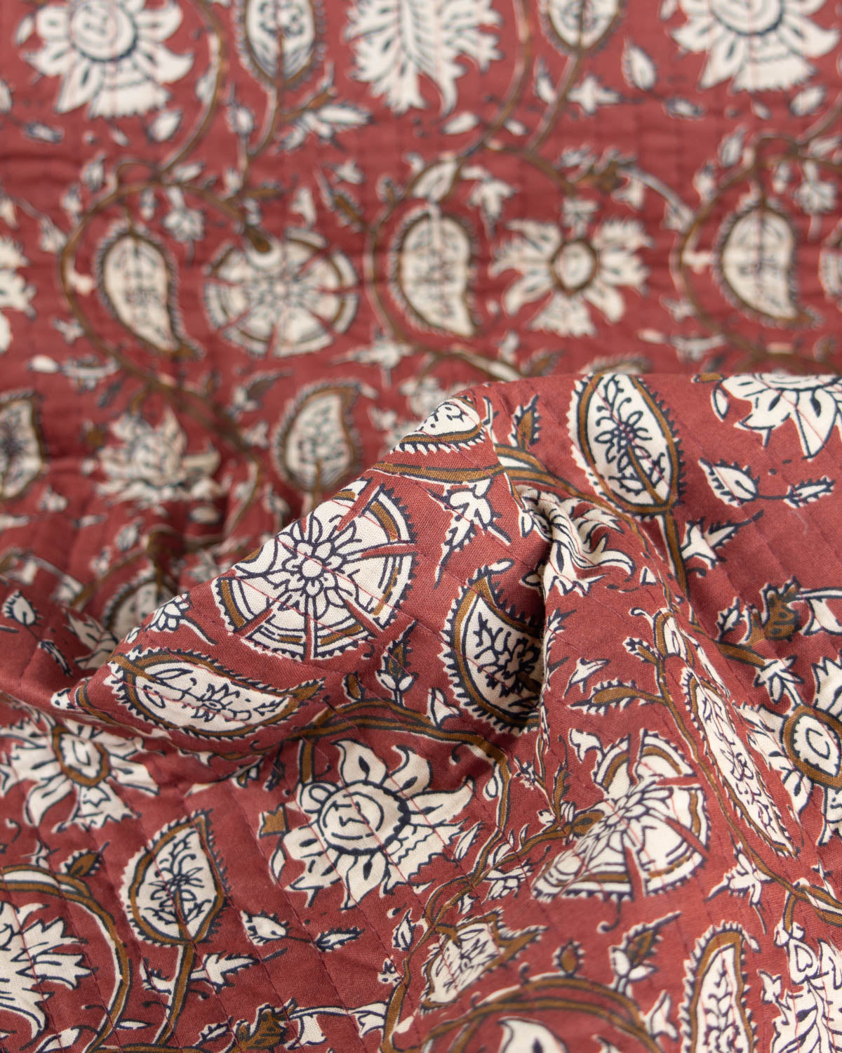 Reversible Quilted Cotton Fabric - Jaipur Terracotta