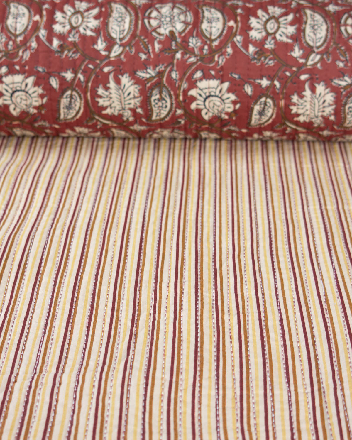 Reversible Quilted Cotton Fabric - Jaipur Terracotta