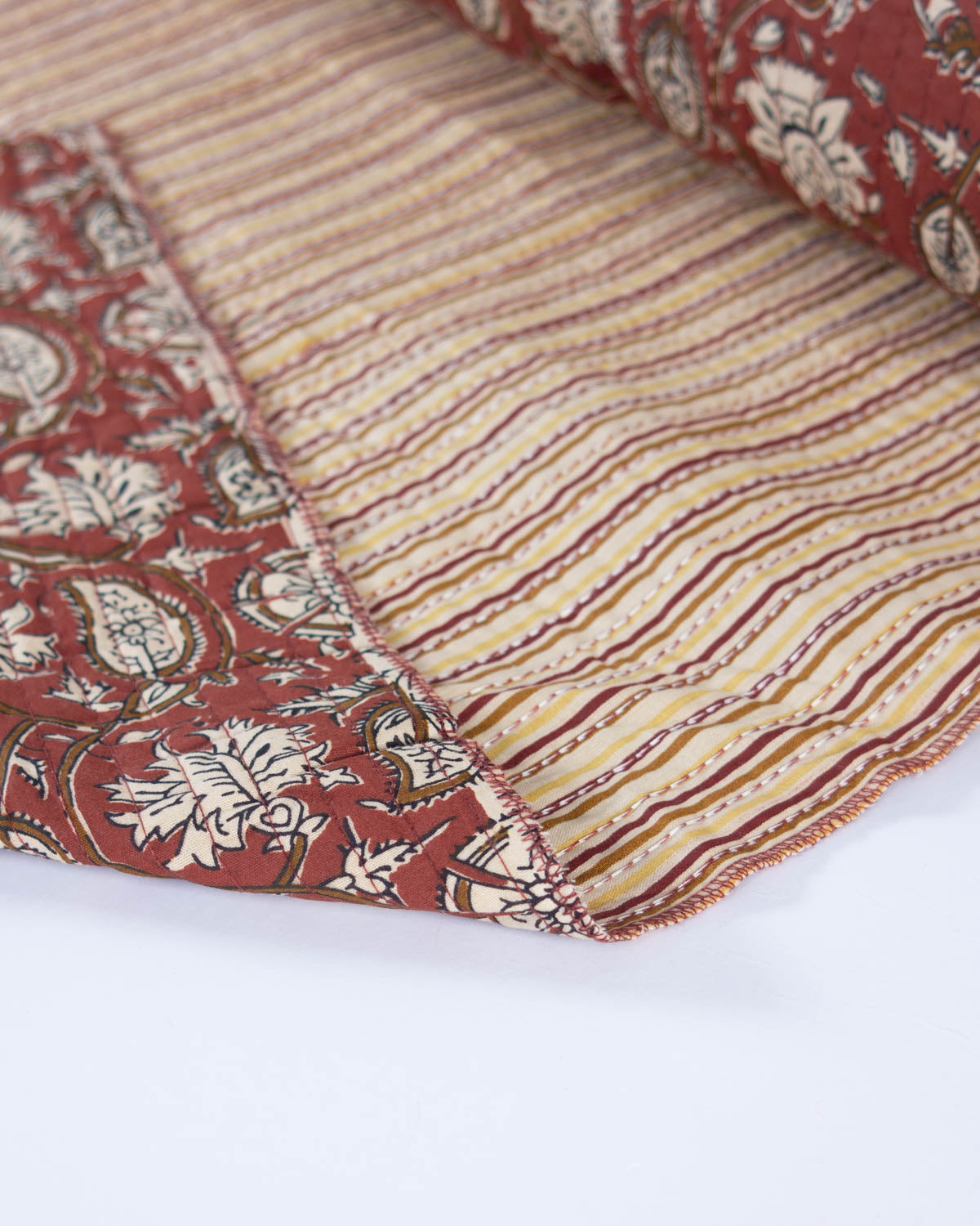 Reversible Quilted Cotton Fabric - Jaipur Terracotta