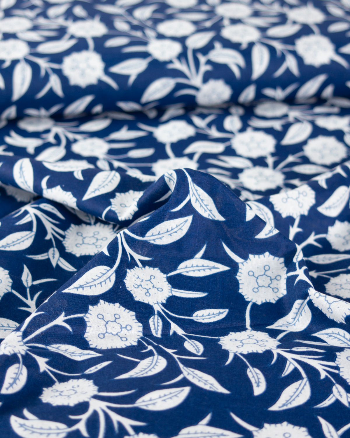 Block Print Cotton Fabric - Indigo Blossom