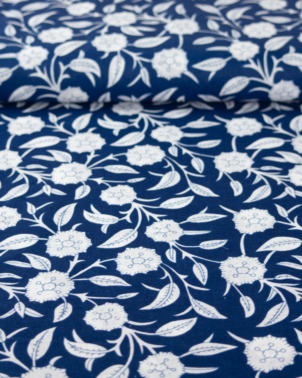 Block Print Cotton Fabric - Indigo Blossom
