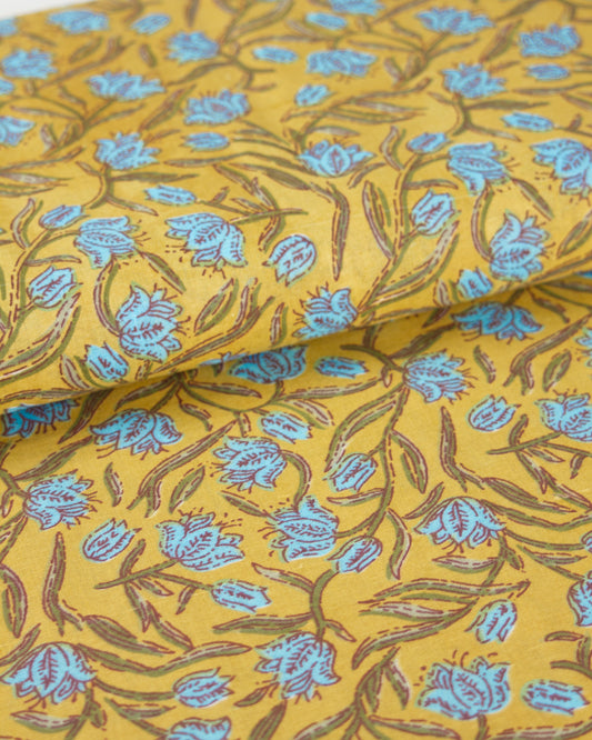 Block Print Cotton Fabric - Jaipur Marigold