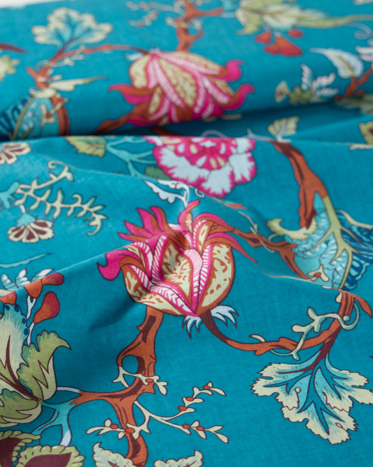 Block Print Cotton Fabric - Jaipur Bloom Teal