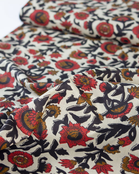 Block Print Cotton Fabric - Jaipur Poppy
