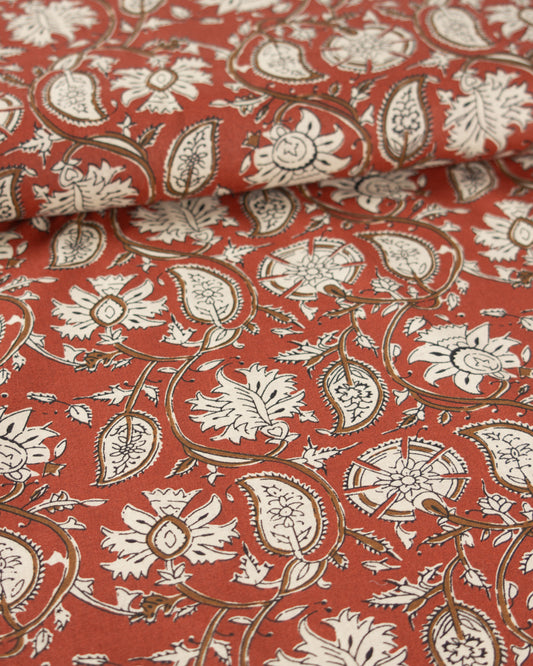 Block Print Cotton Fabric - Jaipur Terracotta