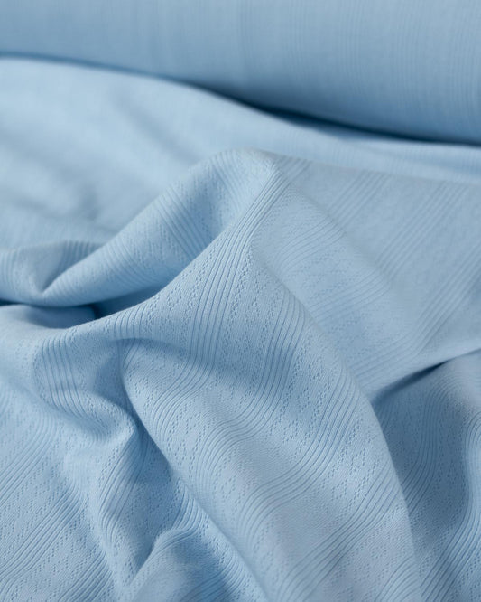 Cotton Stripe Pointelle Fabric - Baby Blue