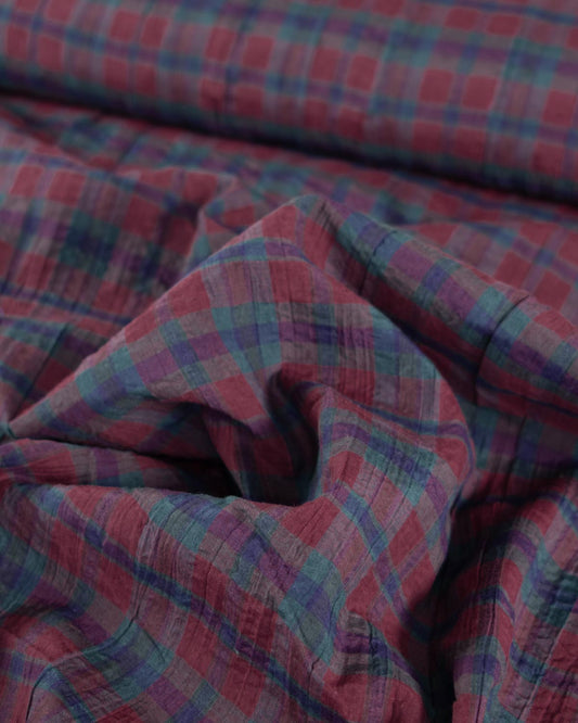 Crinkle Cotton Blend Fabric - Berrywood Plaid