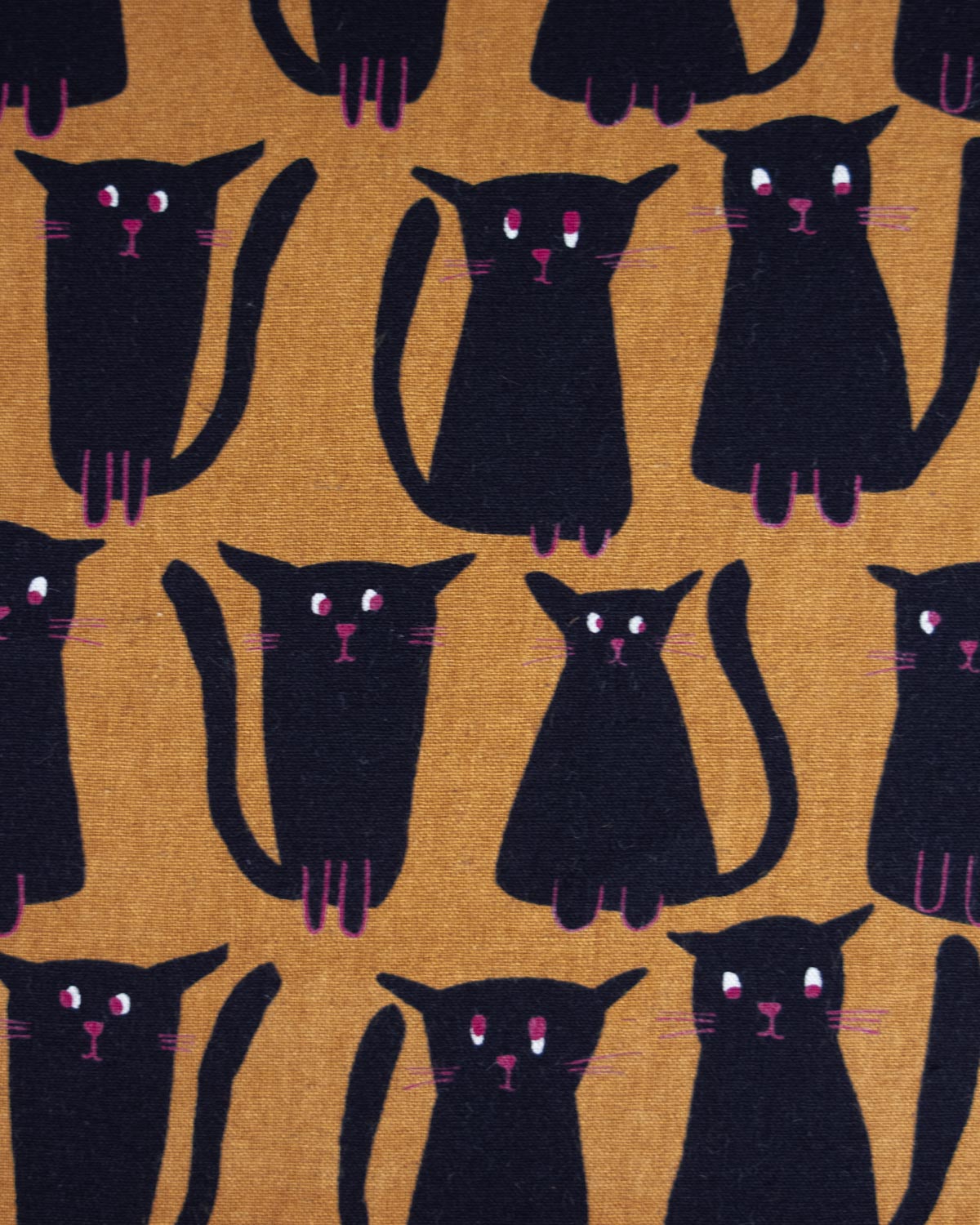 Japanese Linen Look Cotton Fabric - Black Cats