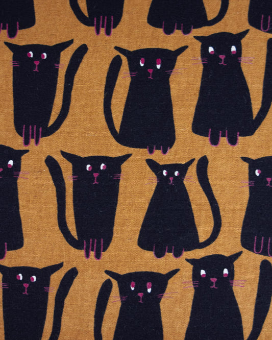 Japanese Linen Look Cotton Fabric - Black Cats