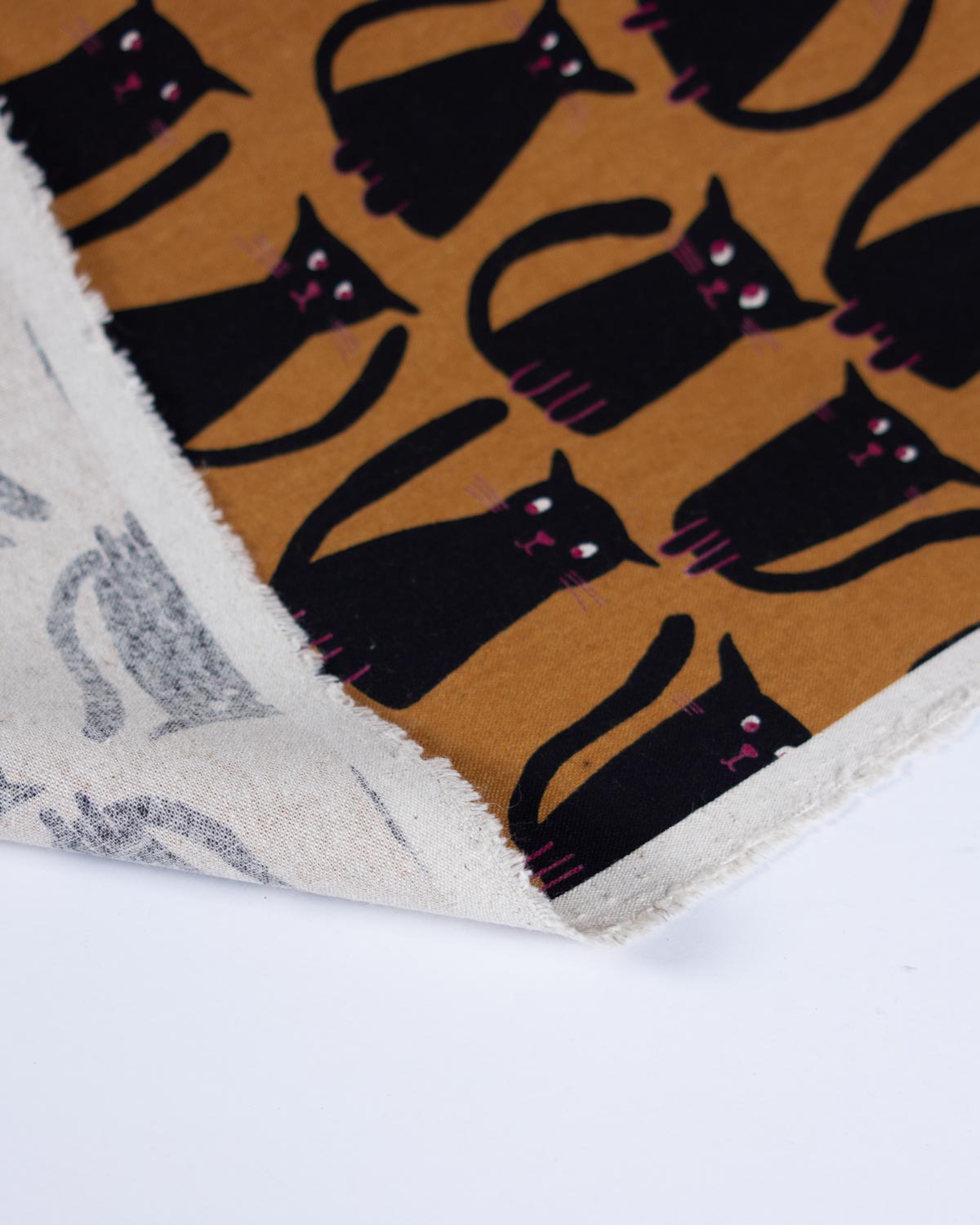 Japanese Linen Look Cotton Fabric - Black Cats