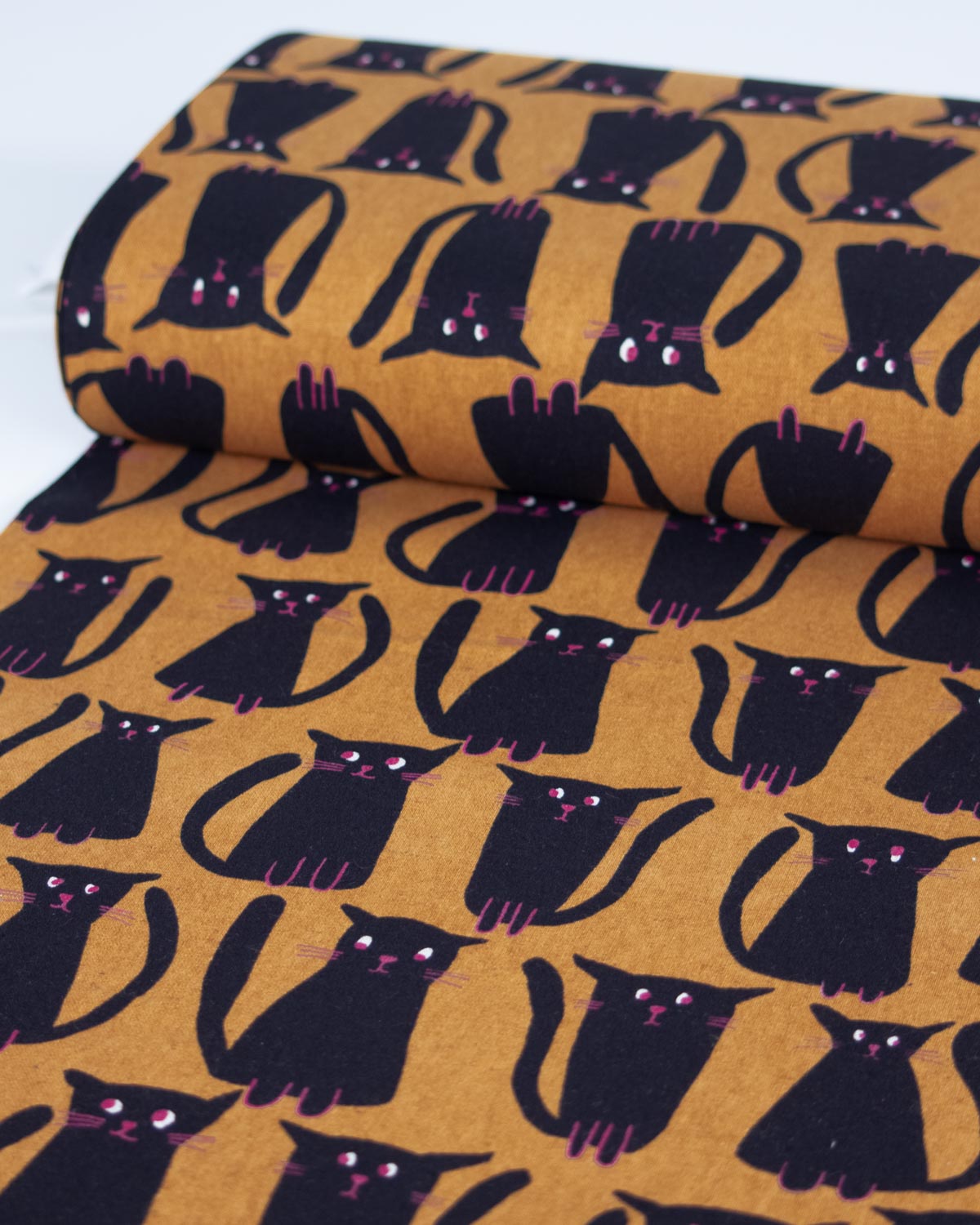 Japanese Linen Look Cotton Fabric - Black Cats