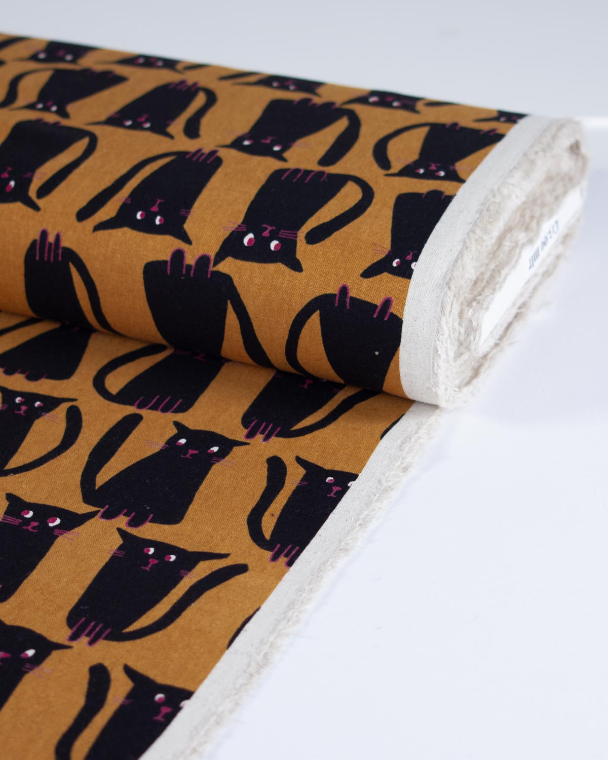 Japanese Linen Look Cotton Fabric - Black Cats