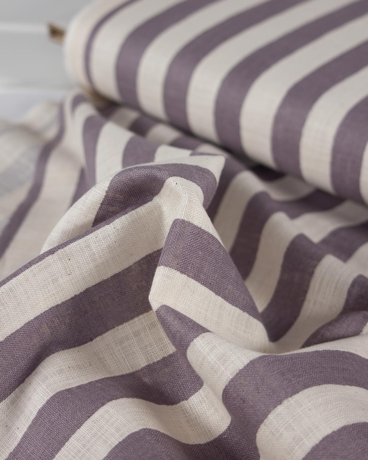 Japanese Linen Look Cotton Fabric – Freehand Stripe Grape