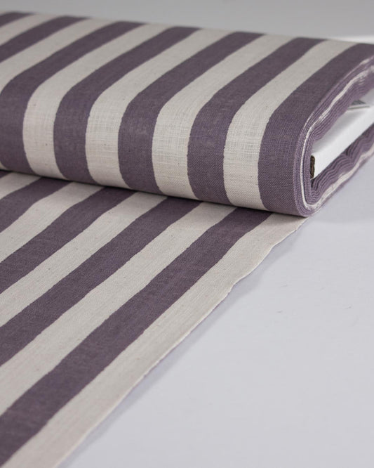 Japanese Linen Look Cotton Fabric – Freehand Stripe Grape