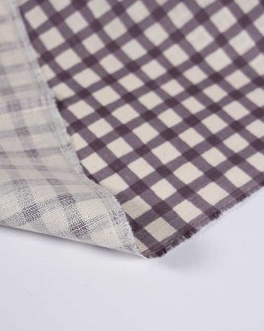Japanese Linen-Look Cotton Fabric – Freehand Check Grape