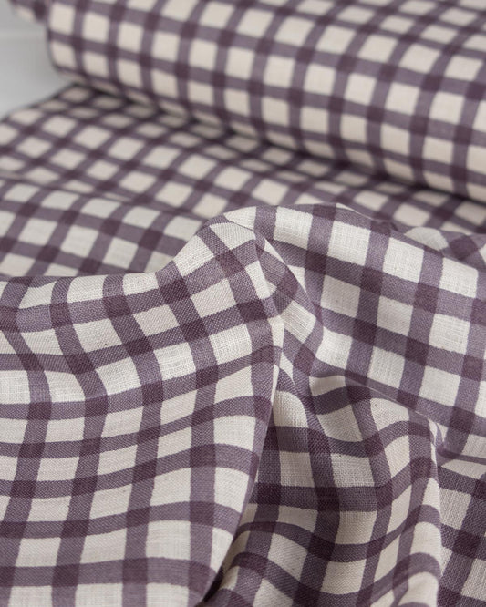 Japanese Linen-Look Cotton Fabric – Freehand Check Grape