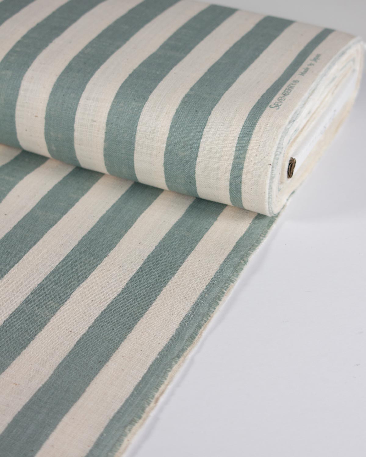 Japanese Linen Look Cotton Fabric – Freehand Stripe Jadeite