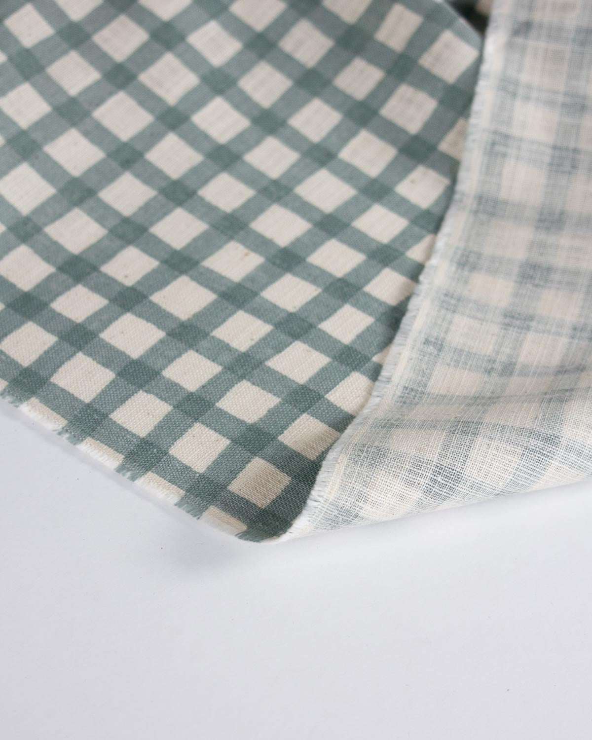 Japanese Linen Look Cotton Fabric – Freehand Check Jadeite