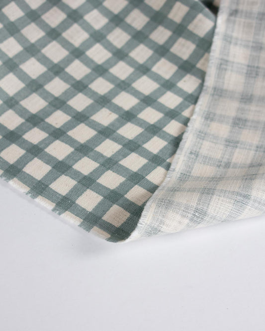 Japanese Linen Look Cotton Fabric – Freehand Check Jadeite