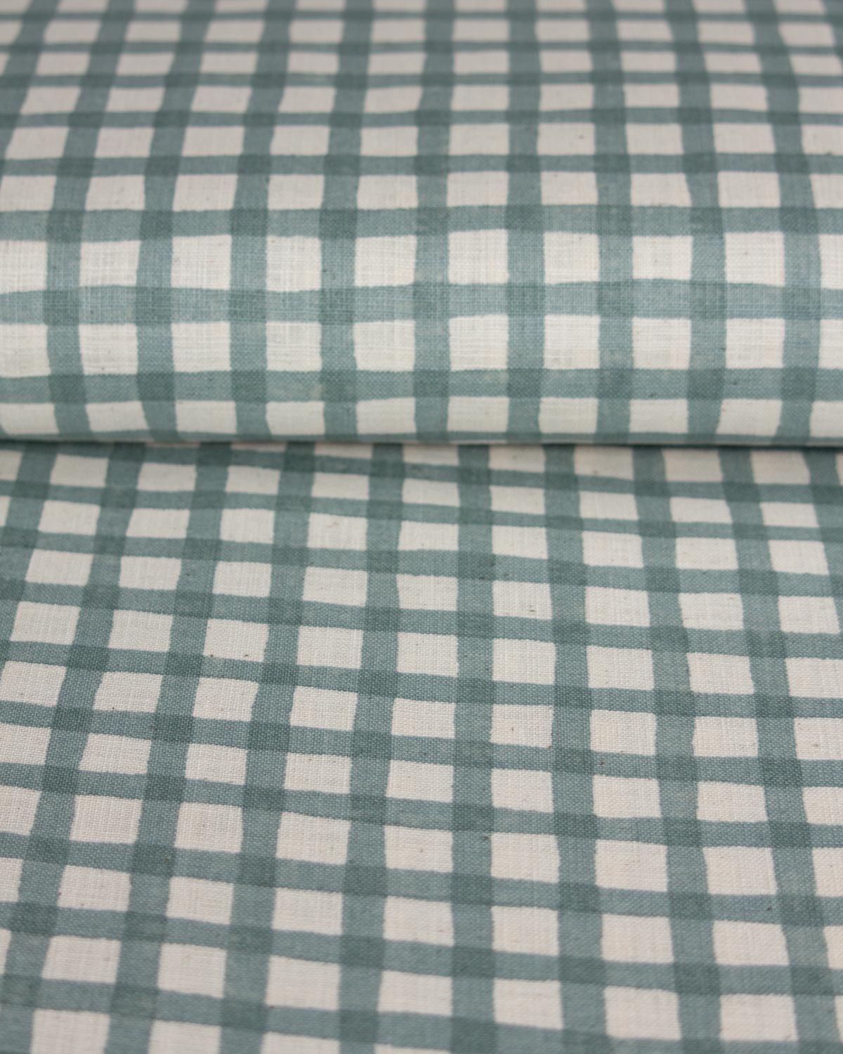 Japanese Linen Look Cotton Fabric – Freehand Check Jadeite