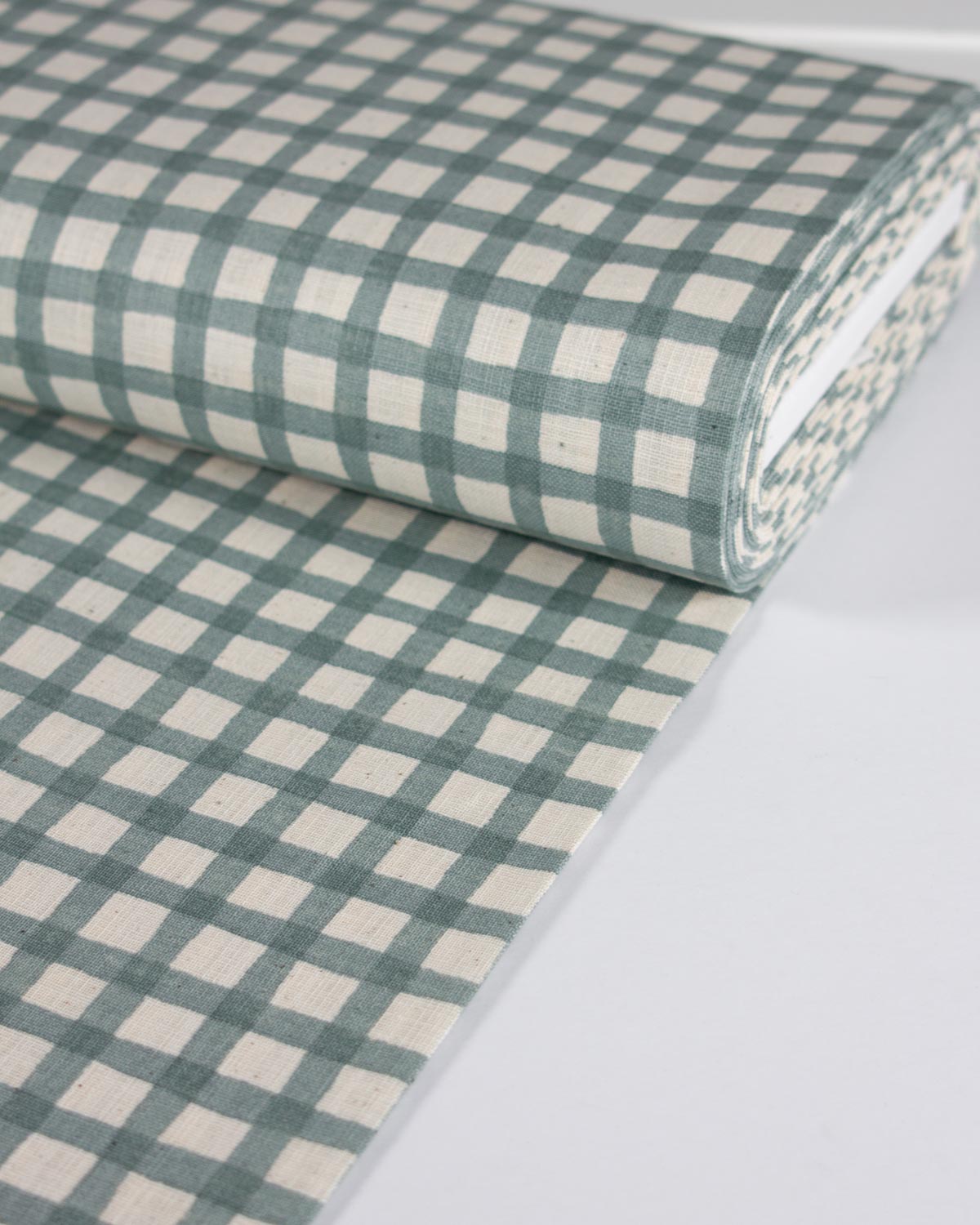 Japanese Linen Look Cotton Fabric – Freehand Check Jadeite
