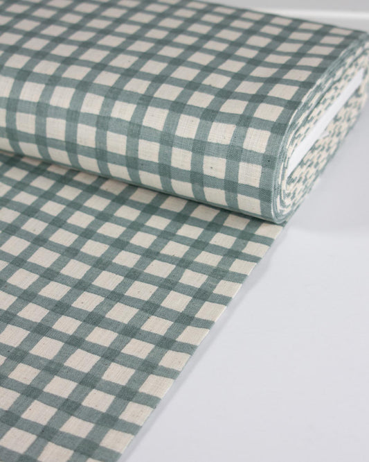 Japanese Linen Look Cotton Fabric – Freehand Check Jadeite