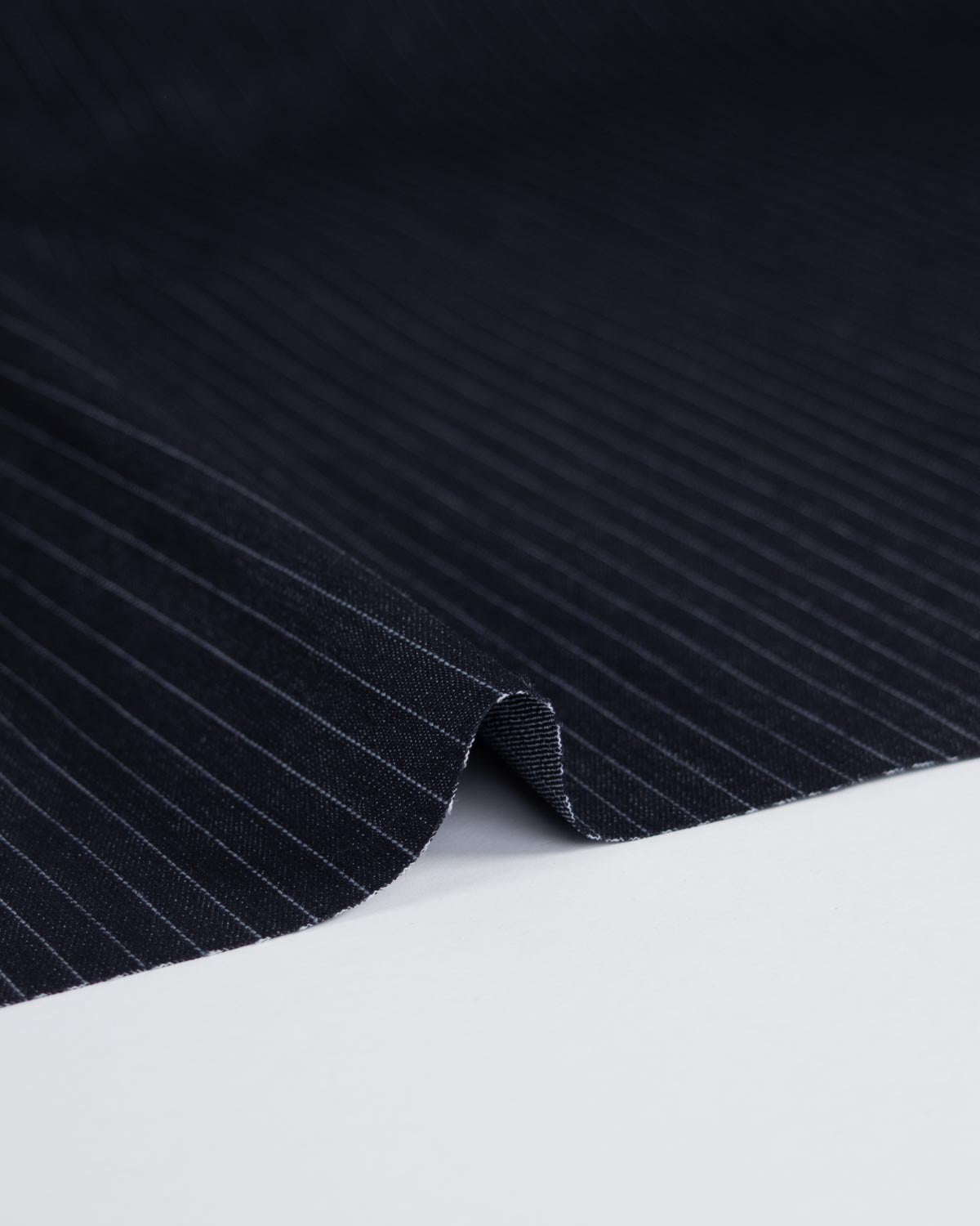 Pinstripe Stretch Cotton Denim Fabric - Ink