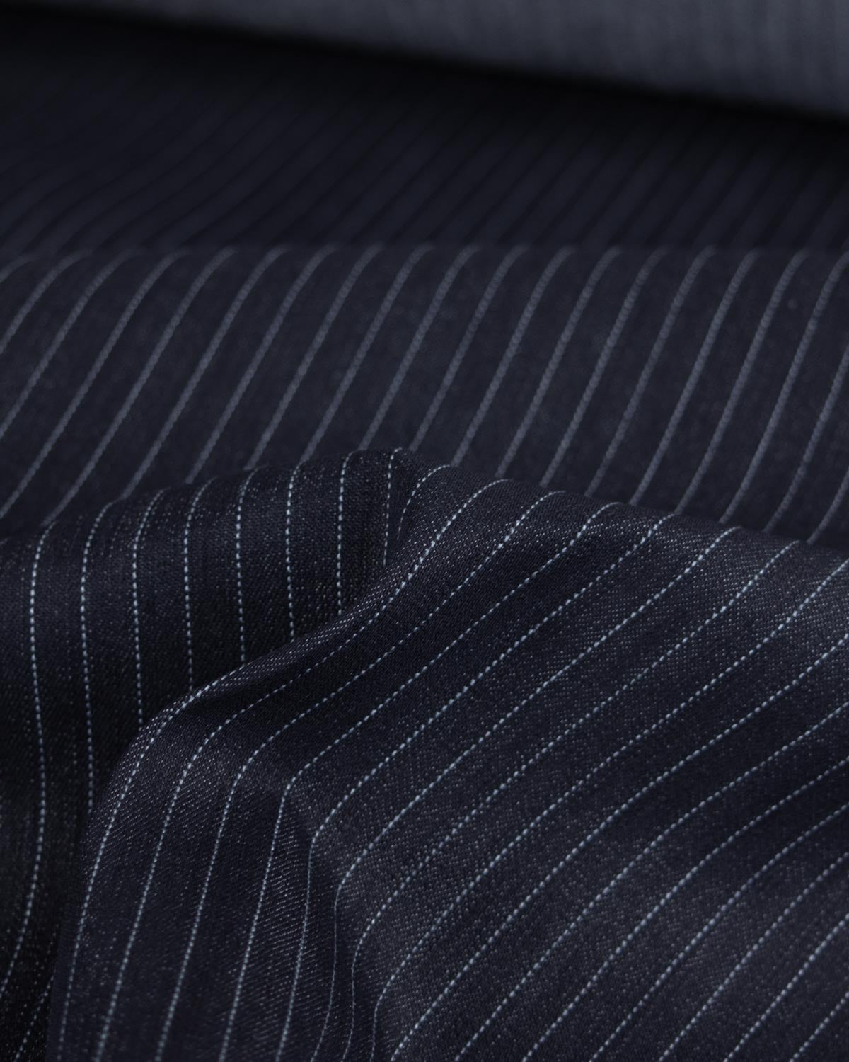 Pinstripe Stretch Cotton Denim Fabric - Ink