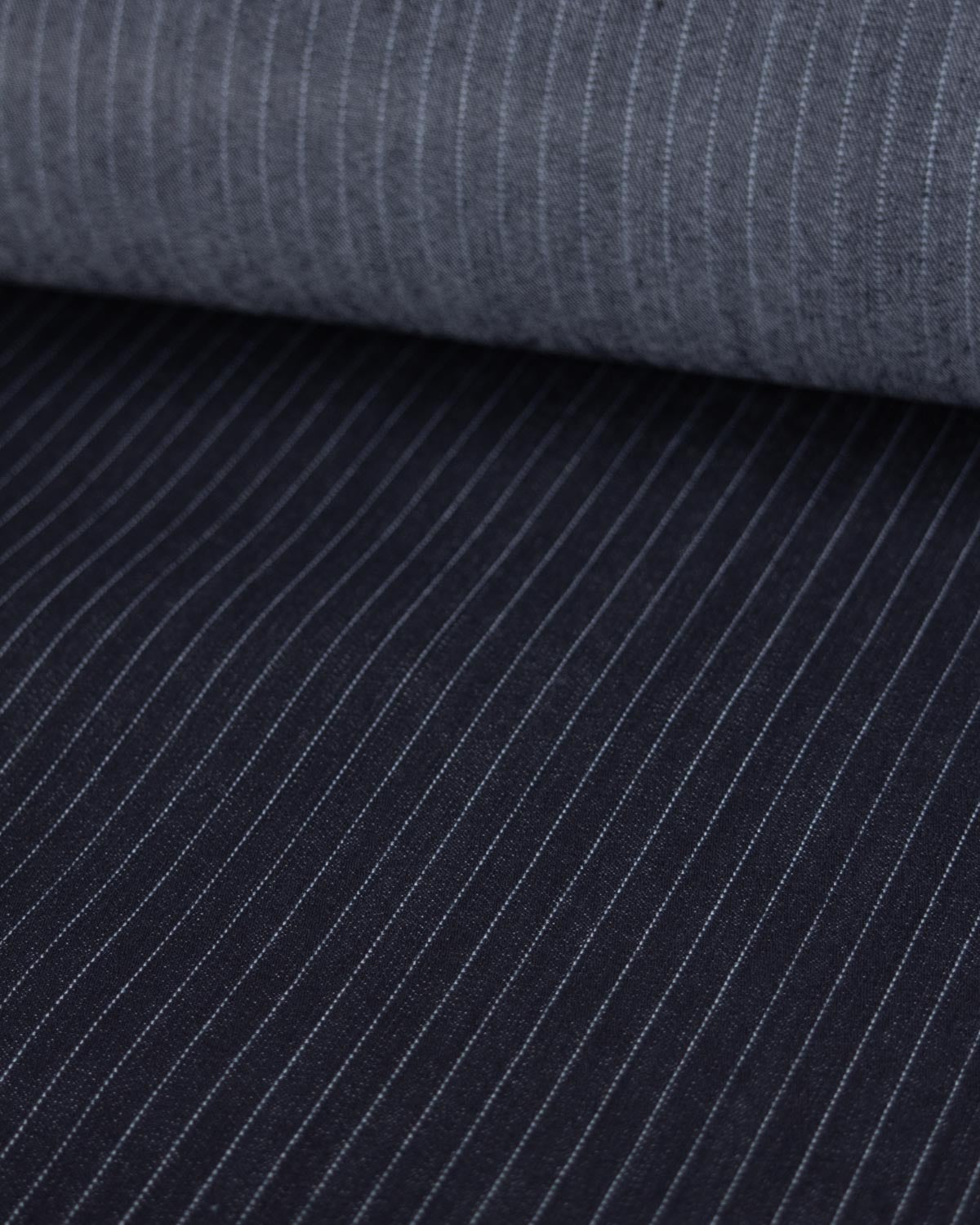Pinstripe Stretch Cotton Denim Fabric - Ink
