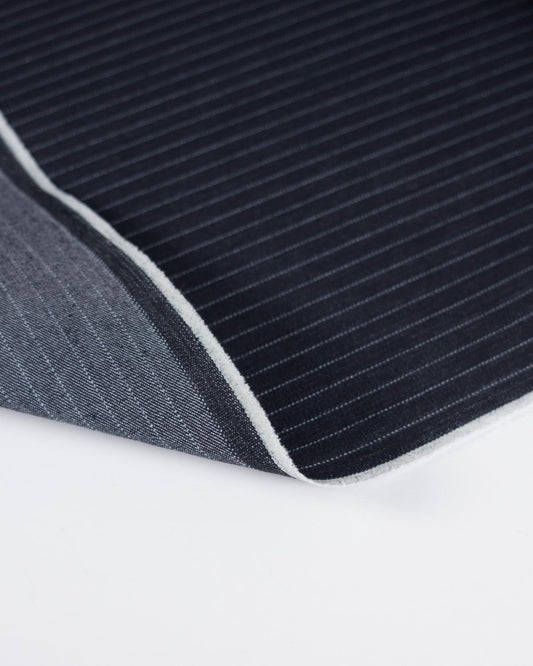Pinstripe Stretch Cotton Denim Fabric - Ink