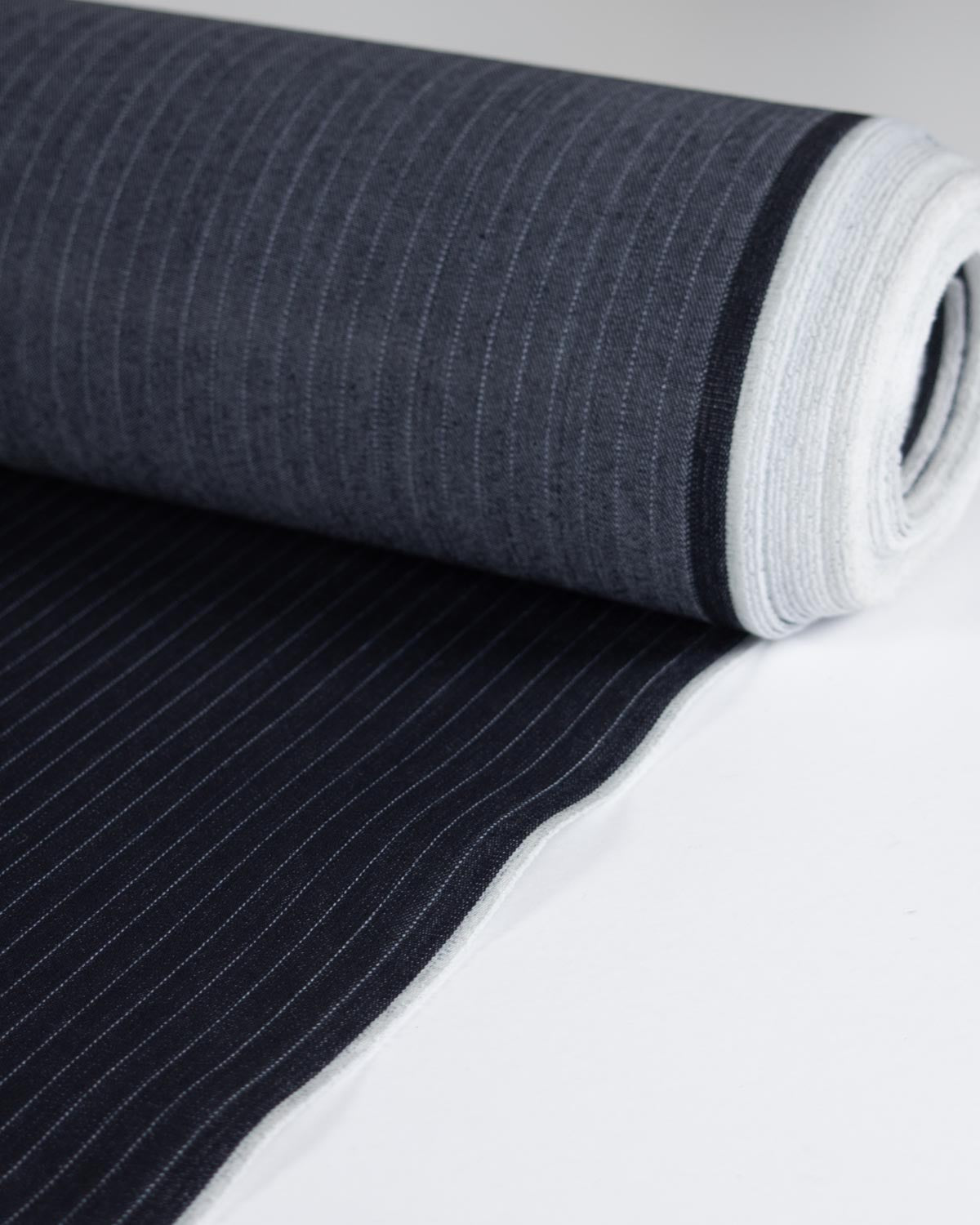 Pinstripe Stretch Cotton Denim Fabric - Ink