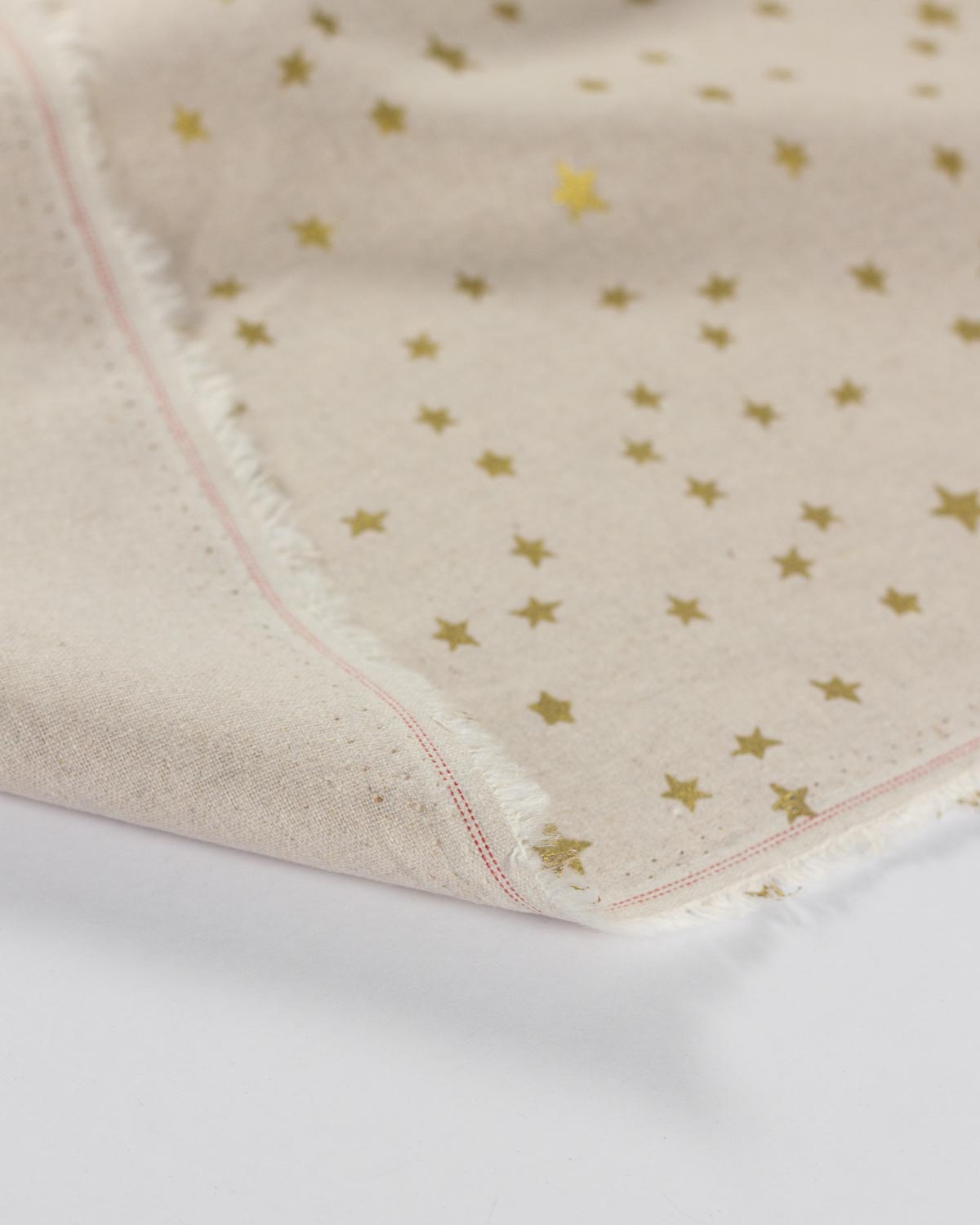 Natural Linen & Cotton Blend Fabric - Golden Stars
