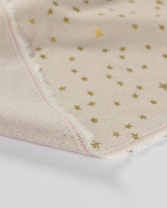 Natural Linen & Cotton Blend Fabric - Golden Stars