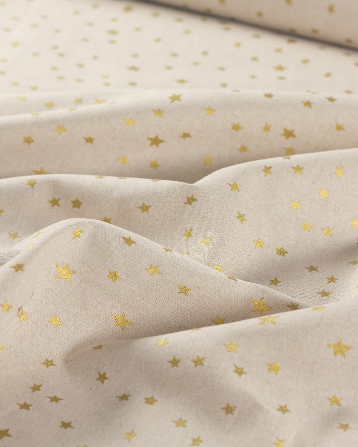 Natural Linen & Cotton Blend Fabric - Golden Stars