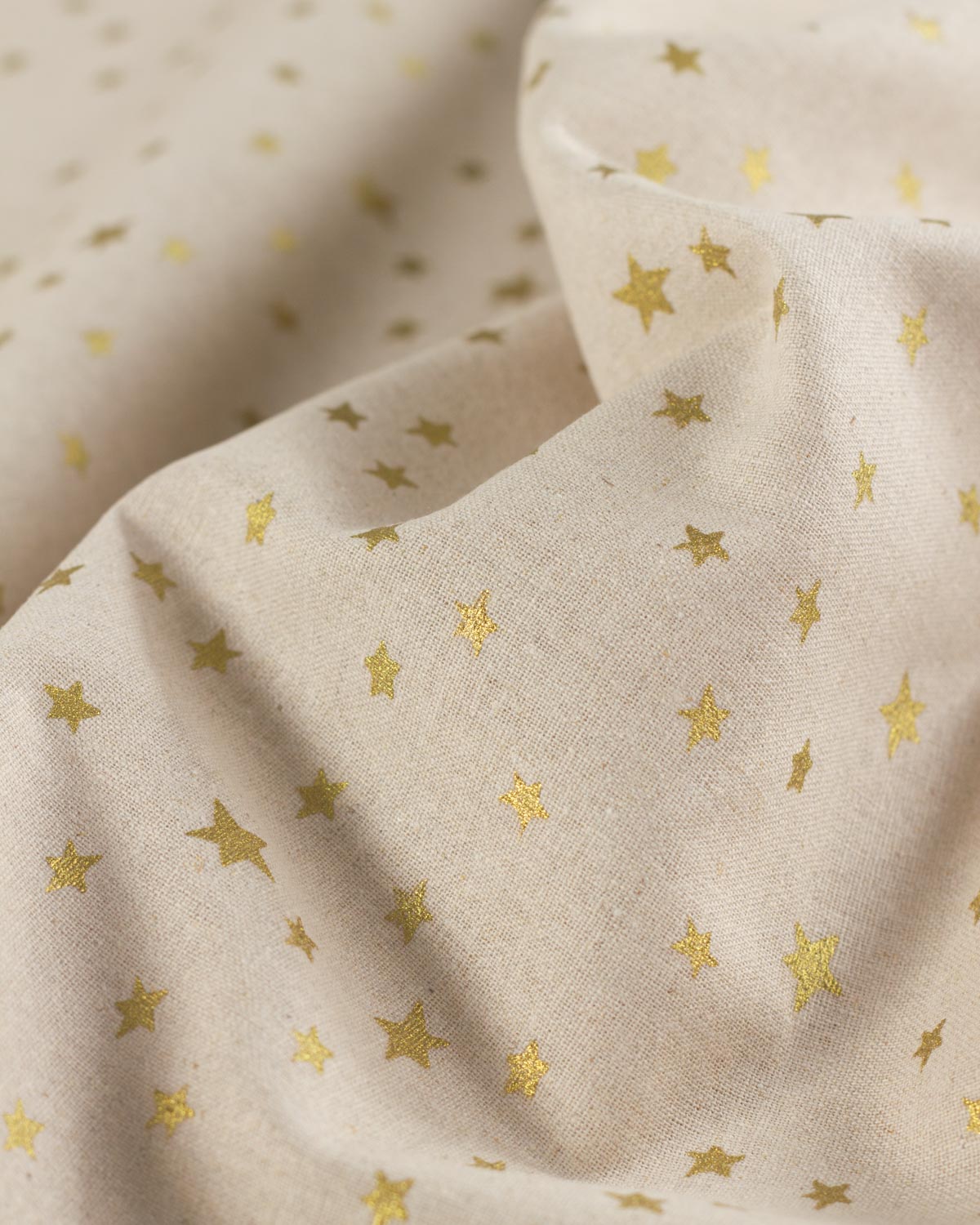 Natural Linen & Cotton Blend Fabric - Golden Stars