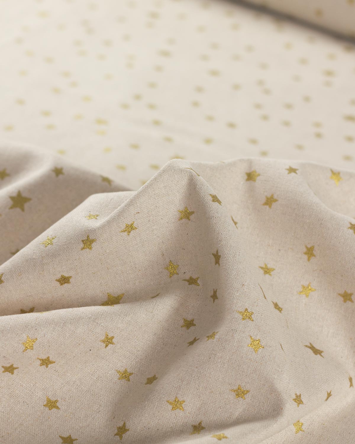 Natural Linen & Cotton Blend Fabric - Golden Stars
