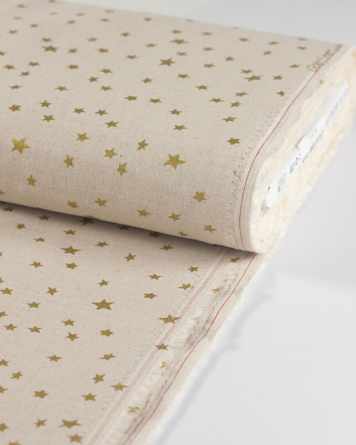 Natural Linen & Cotton Blend Fabric - Golden Stars