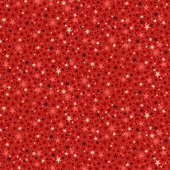 Red quilting cotton with red and cream star design