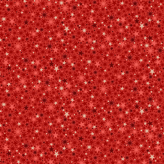 Red quilting cotton with red and cream star design