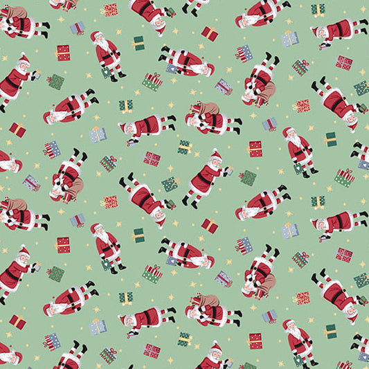 Christmas Patchwork Cotton Fabric - Country Christmas - Santa Green