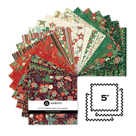 Collection of festive fabric squares in quilting cotton