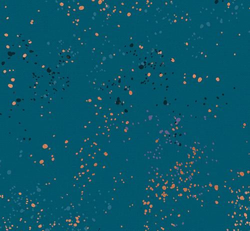 Canvas fabric with speckled metallic pattern on a teal background