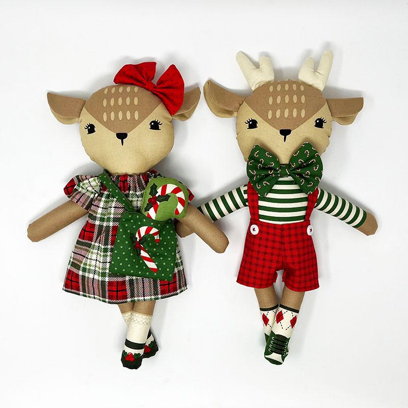 Christmas Patchwork Cotton Fabric - Holiday Cheer - Reindeer Dolls Panel