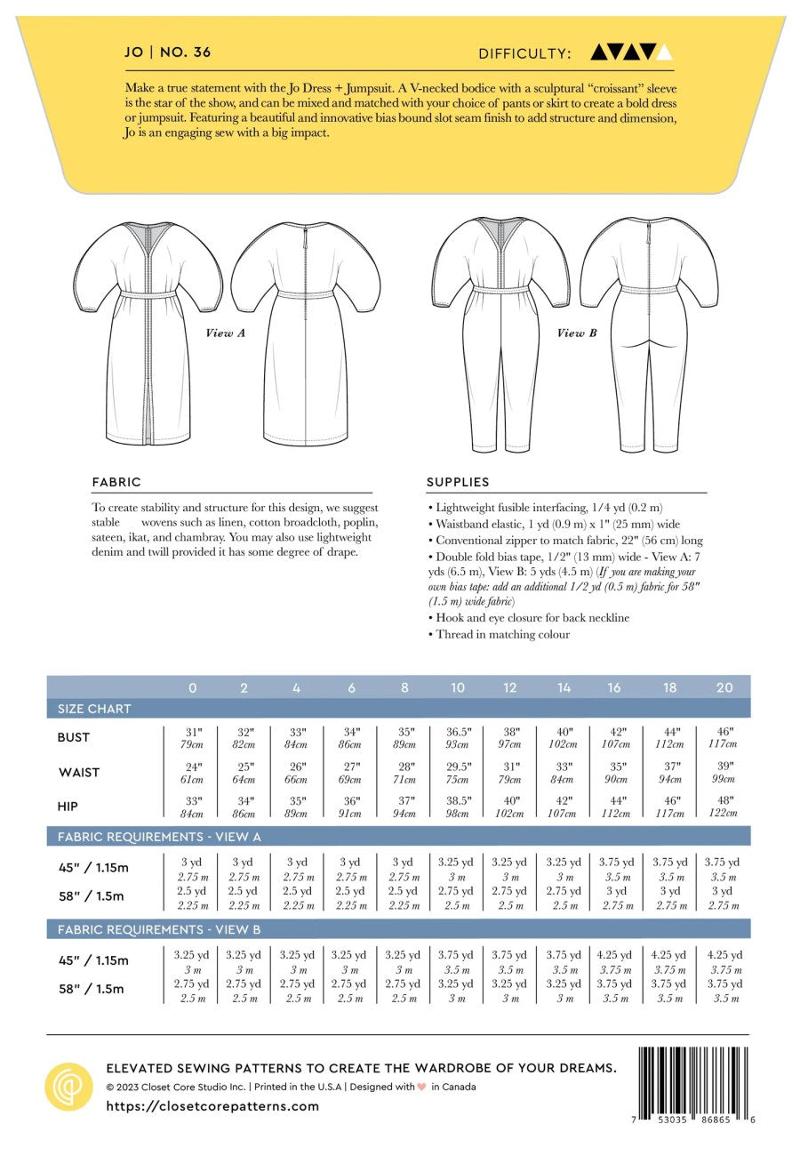 Closet Core - Paper Sewing Pattern - Jo Dress + Jumpsuit Pattern